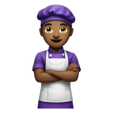 A tied hair and cool looking young chef with a cap, and apron, blue and purple colors sticker