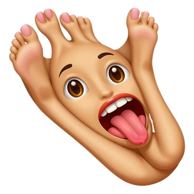 Make an emoji with freaky expression, longue out, bare feet up sticker