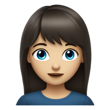 Dark brown long hair bangs girl with blue eyes sticker