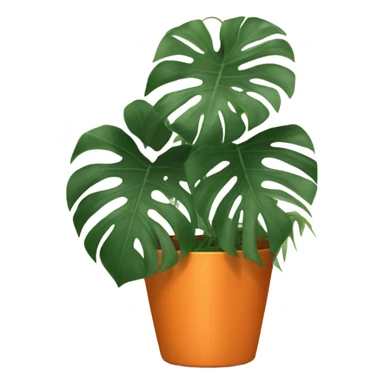 aesthetic monstera in an orange pot against an orange wall sticker