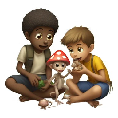 Two small humans on a date with a rat and a monkey testing for poisonous mushrooms  sticker
