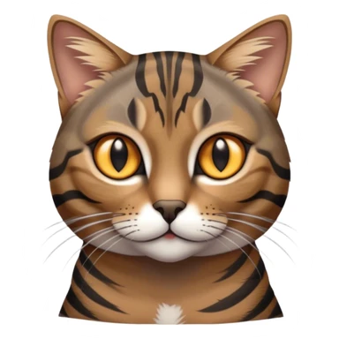 Cinematic Noble Grey and Black Brown Tabby Cat Portrait Emoji, Poised and regal, with sleek grey-brown fur featuring bold black tabby stripes and a distinct M-shaped marking on the forehead, bright amber eyes, Simplified yet sharp and sophisticated features, highly detailed, glowing with a soft, dignified glow, high shine, intelligent and graceful, stylized with an air of elegance, focused and attentive, soft glowing outline, capturing the essence of a watchful and refined feline, so majestic it feels as though it could glide across the screen with effortless confidence! sticker