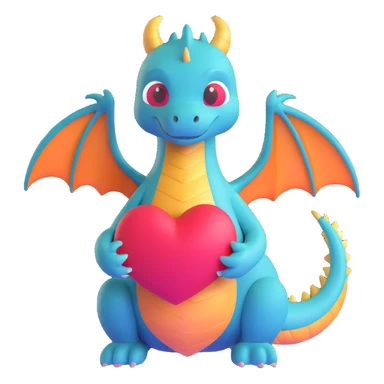 sweet little dragon holding a heart sticker