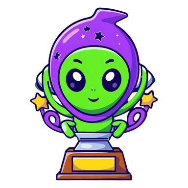 An alien trophy award with swirling cosmic colors, deep space nebula hues, and star patterns sticker