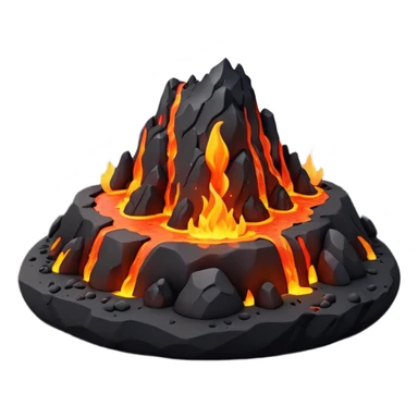tiny volcanic island with lava glow and smoke, mini realm diorama sticker