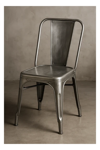 a silver dining chair, industrial style, brushed metal texture sticker