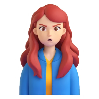 Redhead girl with long hair in blue jacket looking angry sticker