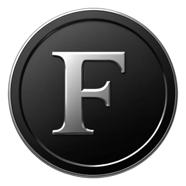 Emoji icon of a black coin with engraved letter F, minimalist style, isolated, no color sticker