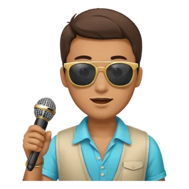 man with summer clothes and sun glasses holding microphone sticker