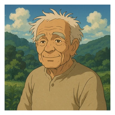 older human being, Studio Ghibli inspired illustration sticker