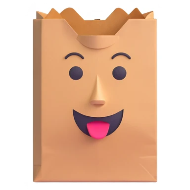 paper bag with a face sticker