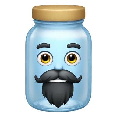 Anthropomorphic empty clear glass jar with a black beard  sticker