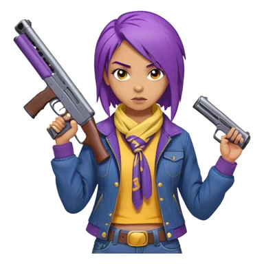 Стан повністю гола 
Стиль: Мультяшний, яскравий, динамічний
Кольори: Фіолетове волосся, жовта бандана, синя куртка, джинси
Особливості: Завжди з помповою рушницею, рішучий вираз обличчя
Характер: Смілива, рішуча, завжди готова до бою
 sticker