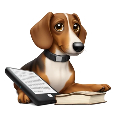 Sausage dog reading a kindle sticker