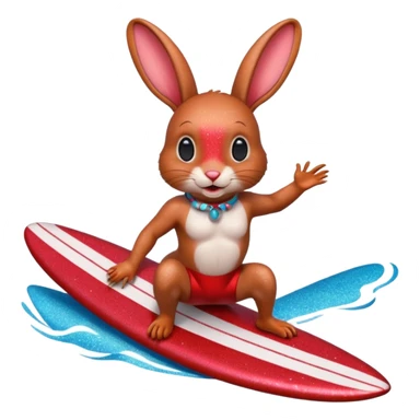 Surfing rabbit Happy Red Glitter  sticker