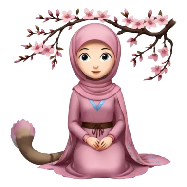 Turkish beautiful finish Konya girl blue eyes with hijab and cherry blossom dress long tailed on the floor  sticker