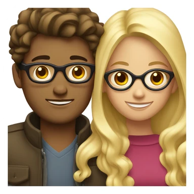 Brunette with glasses hugs blonde guy sticker