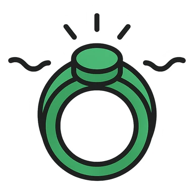 green power ring named Elasticity, with a dynamic, stretching effect around it, representing flexibility, modern icon style sticker