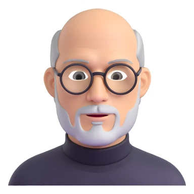 Steve Jobs with black turtleneck, round glasses, beard sticker