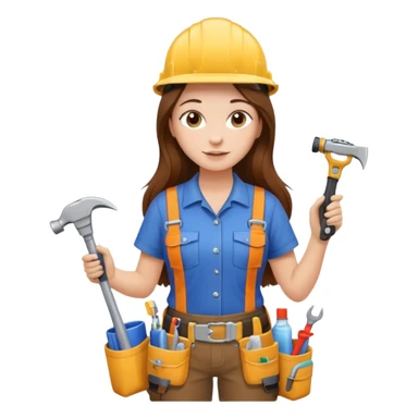 beautiful girl with long brown hair constructing new bathroom area with new shower and amenities  sticker