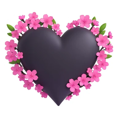 goth sakura heart, black heart with sakura branch wrapped around, magenta blossoms, smooth and playful sticker