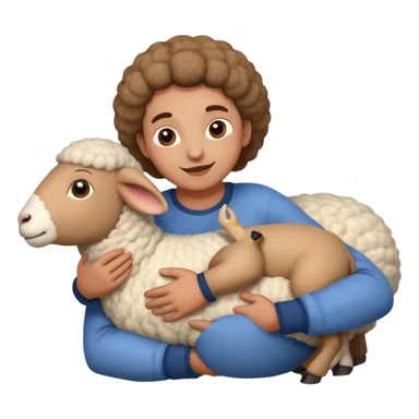 person clinging to belly of sheep sticker