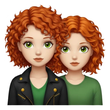 chica de pelo rizado corto rojizo con los ojos verdosos estilo roquera junto a chica de pelo naranja ondulado de ojos castaños linda sticker