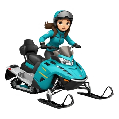 Can you create an emoji of a brunette girl on a teal polaris khaos 850 155 snowmobile action shot sticker
