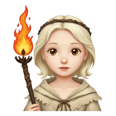 ancient european girl, tattered leaf cloth, hold fire stick sticker