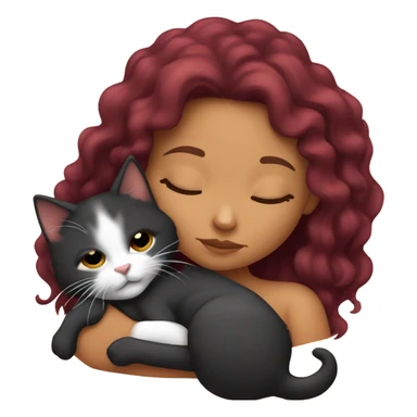 tanned girl long burgundy hair sleeping with black kitty sticker