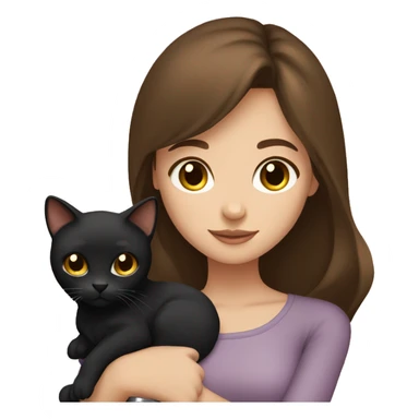 Brown hair and brown eyes girl holding black cat sticker