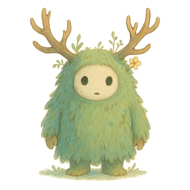 forest spirit character in ghibli style with soft colors and whimsical atmosphere sticker