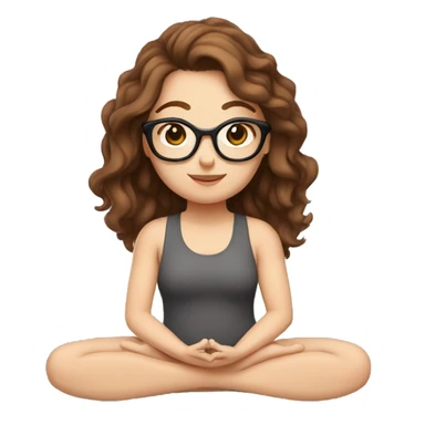 White girl with wavy brown hair, brown eyes and black glasses doing yoga sticker