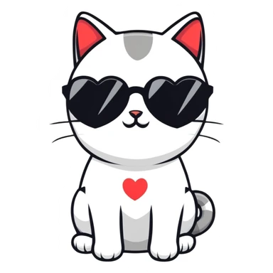 Cat wearing rainbow heart-shaped sunglasses sticker