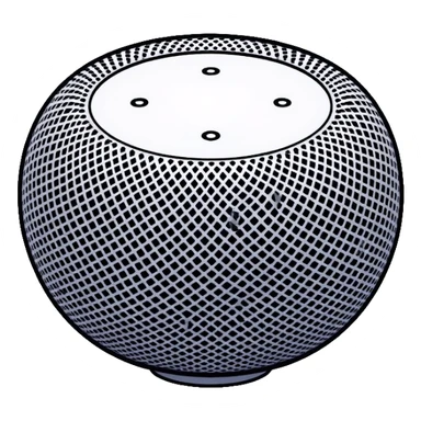 Modern Apple HomePod mini smart speaker, spherical compact design with touch interface on top, minimalist aesthetic sticker