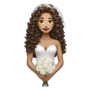 Beautiful brunette bride with long curly hair wearing a wedding dress sticker