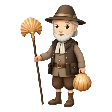 pilgrim walking with walking stick and scallop shell sticker