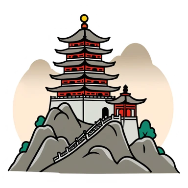 Taoist temple on a misty mountain sticker