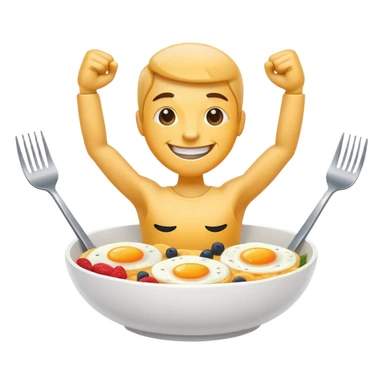 Breakfast bowl with a face in front of the bowl and arms and legs ready for gym sticker