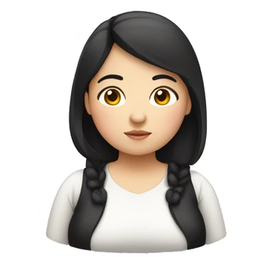 little overweight asian woman with black  hair, make emoji from shoulders, use one photo  sticker