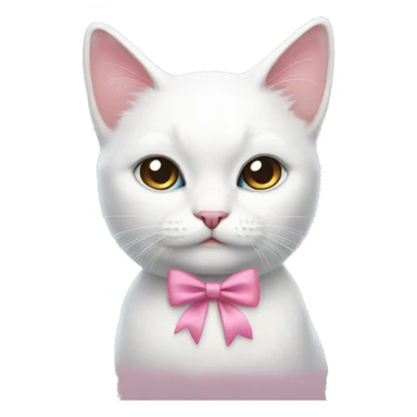 White cat pink bow sticker