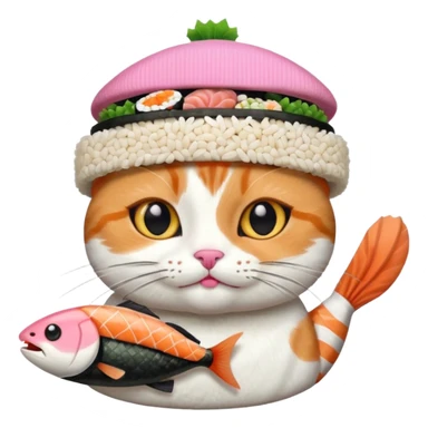cat wearing a hat made out of sushi sticker