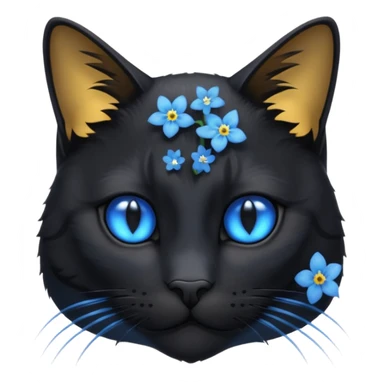 Un chat noir qui jou avec myosotis bleu sticker