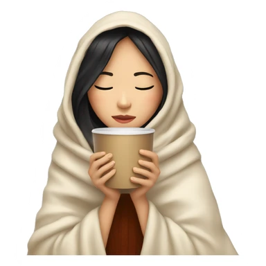 asian girl inside a blanket sipping coffee eyes closed sticker