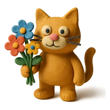claymation style cat with flowers sticker