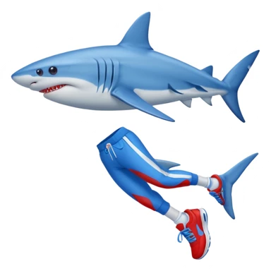 A blue shark with blue human legs and red sneakers sticker
