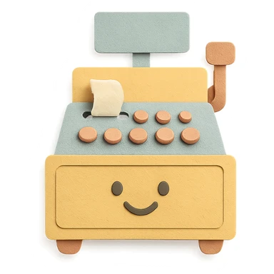 vintage cash register, full body, smiling face, soft pastel tones sticker
