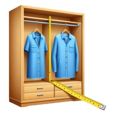 Icon for Furniture Design: a close-up of a 3D wardrobe on a blueprint, with a measuring tape next to it. The icon should represent the precision and design process of creating furniture. Transparent background. sticker