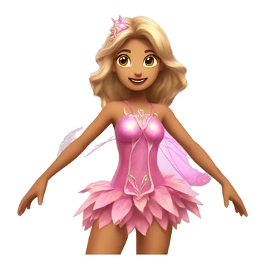 Flora the adult latina fairy of nature in her enchantix fairy pink clothing and fairy enchantix wings and long light brown hair from winx club. Lots of sparkles, feel the magic  sticker