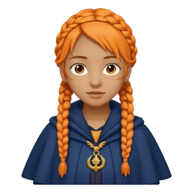 orange braids hair girl, tan skin, wear navy cloak sticker